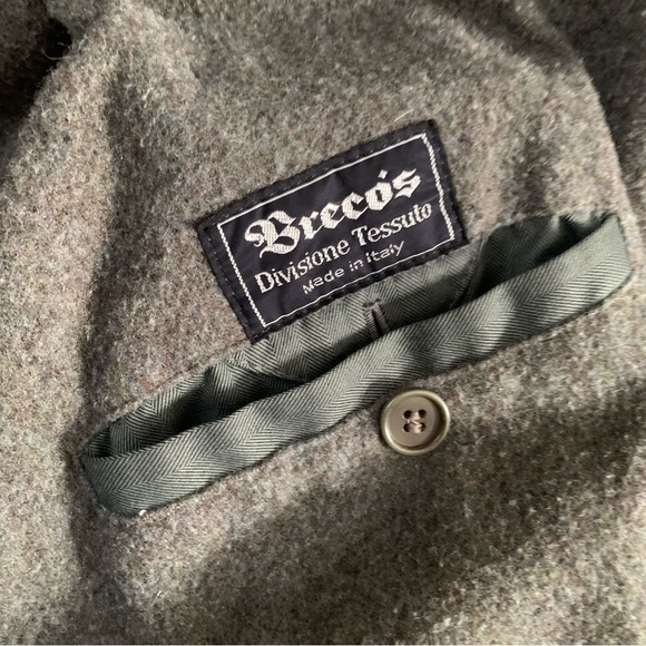 Vintage Italian Olive Green Cotton Herringbone Trench Coat Wool Lined - Picture 6 of 12